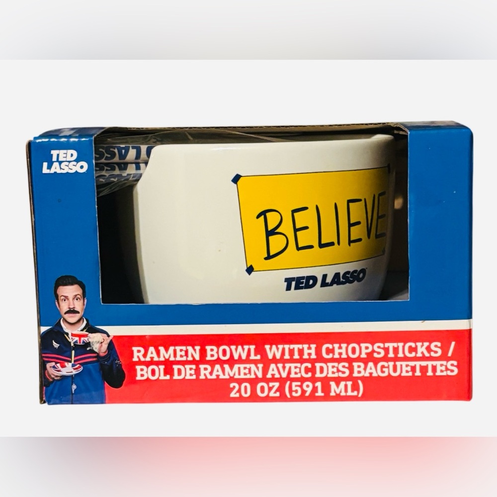 Ted Lasso Believe White Ramen Bowl with Chopsticks